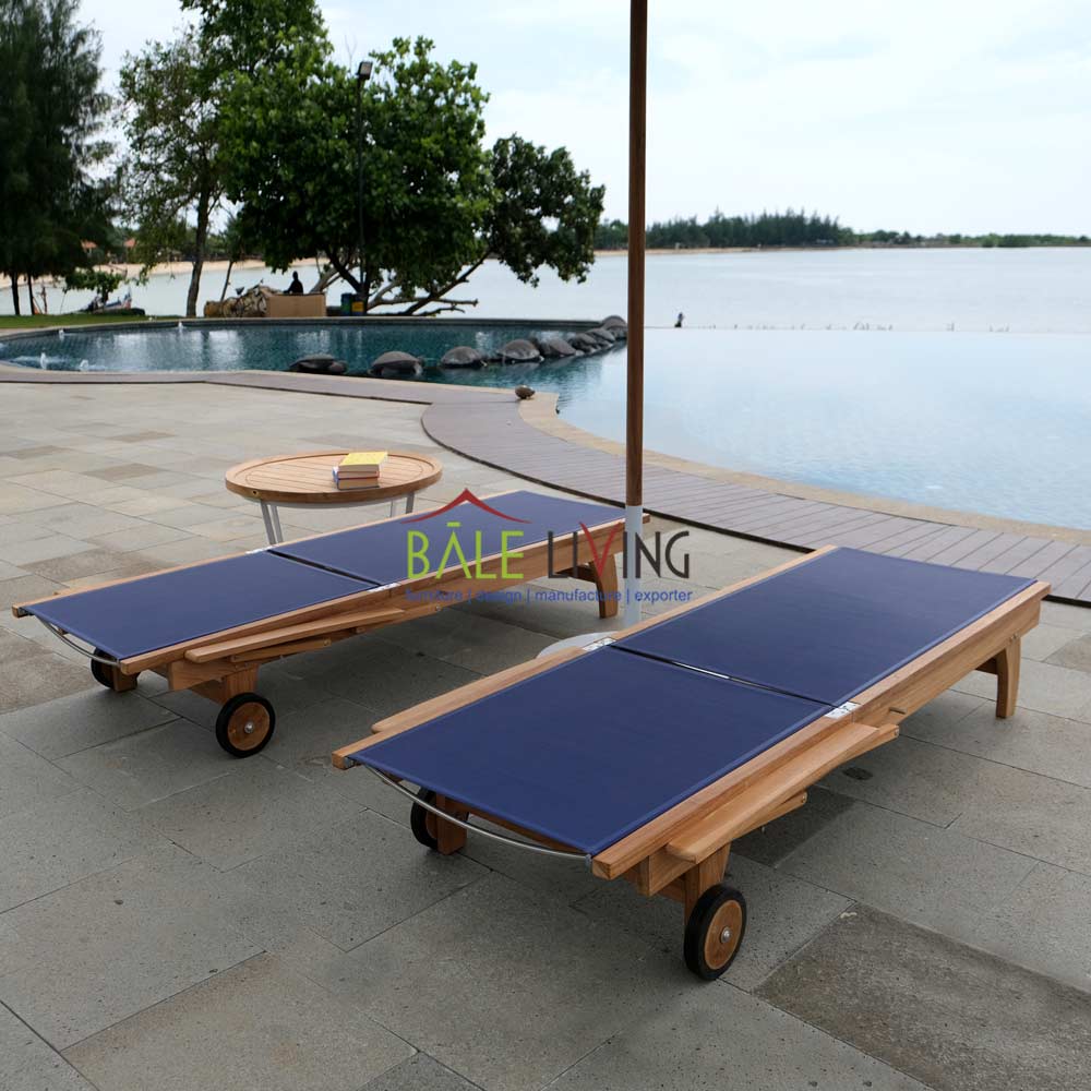 Cayman Teak Sun Lounger Blue
