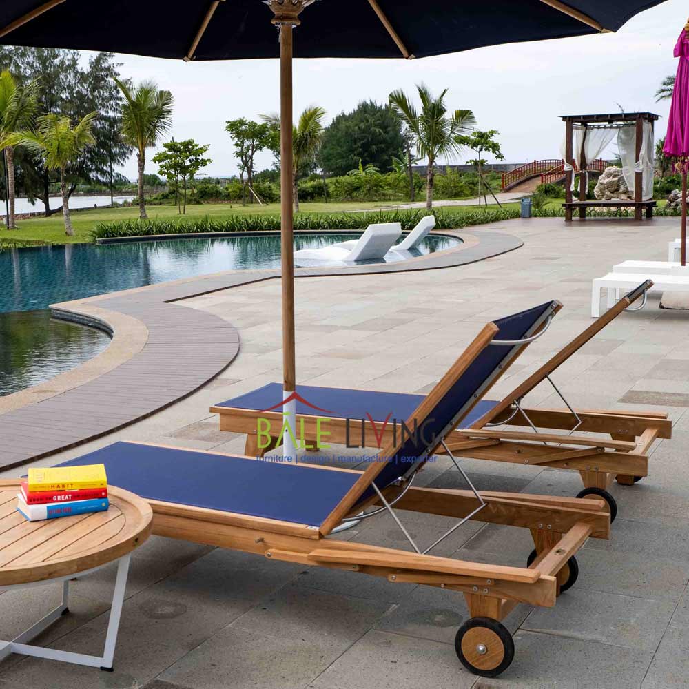 Cayman Teak Sun Lounger Blue - Image 4