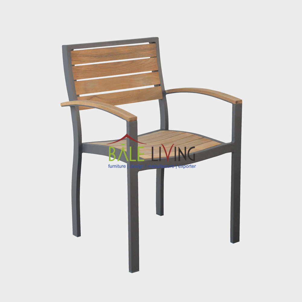 Catalina Teak Stacking Arm Chair Grey