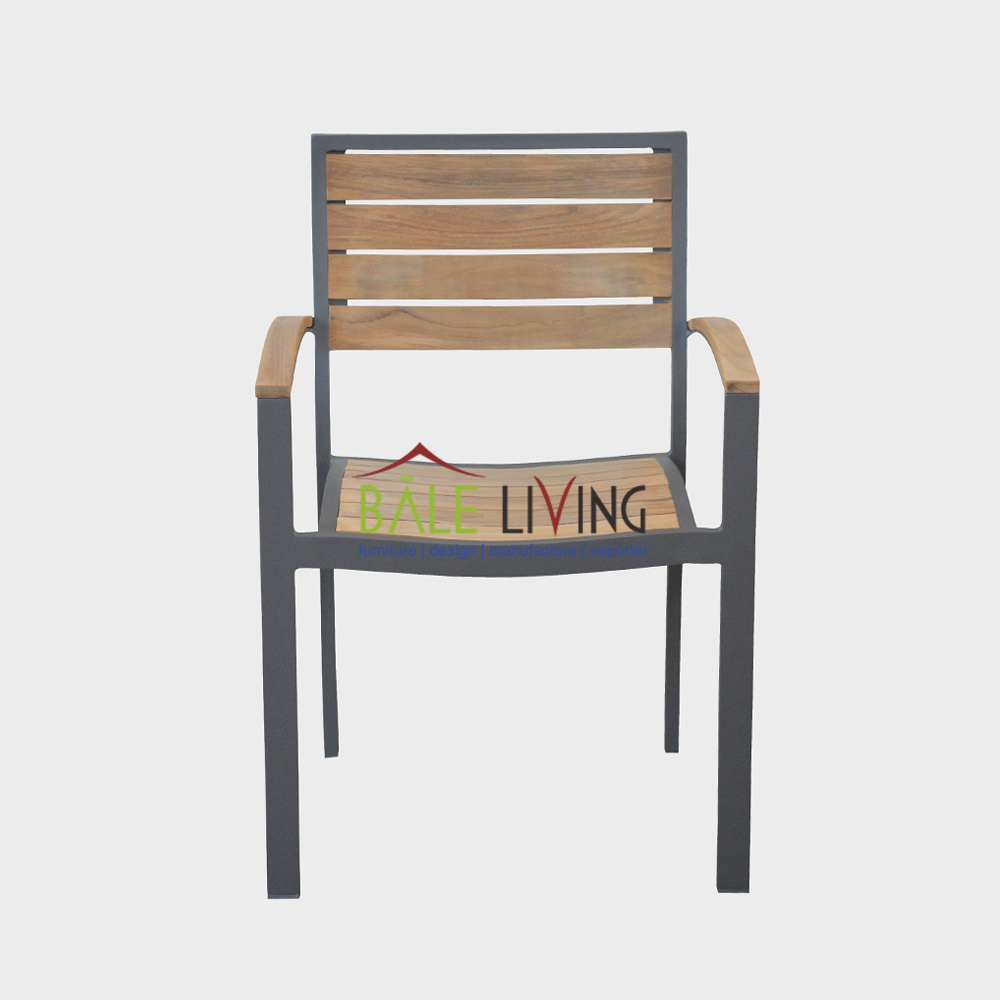 Catalina Teak Stacking Arm Chair Grey - Image 4