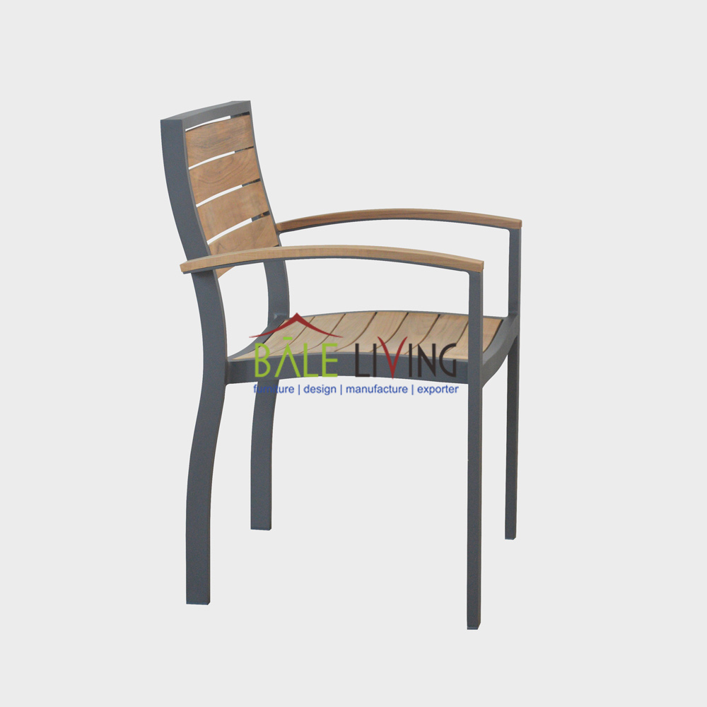 Catalina Teak Stacking Arm Chair Grey - Image 3